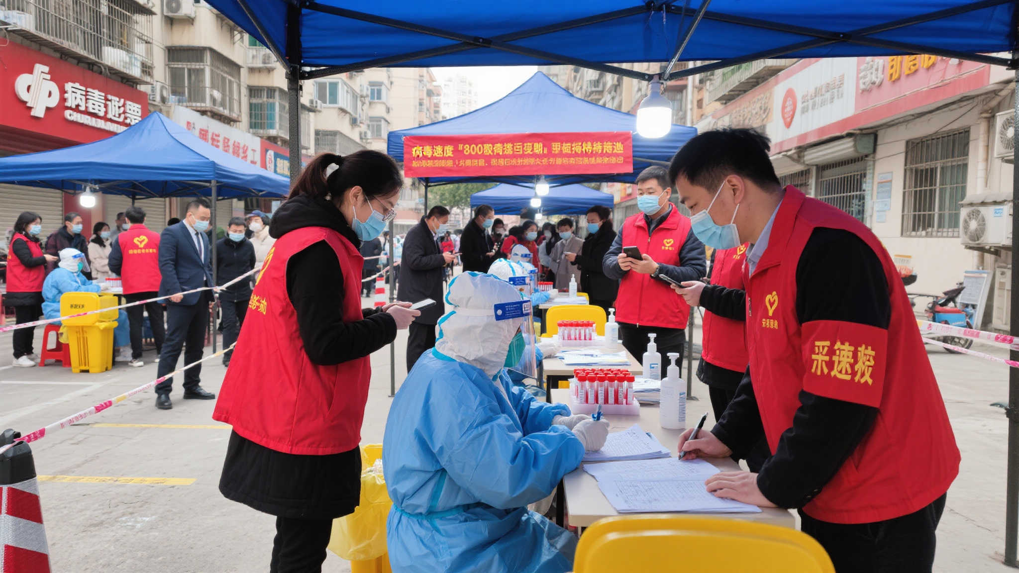 在多个社区采样点，可以看到福彩工作人员化